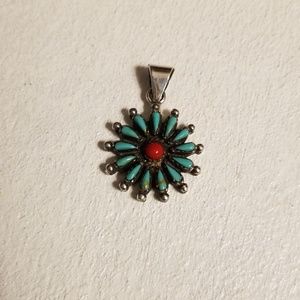 Vintage Pendant - Turquoise & Coral 925